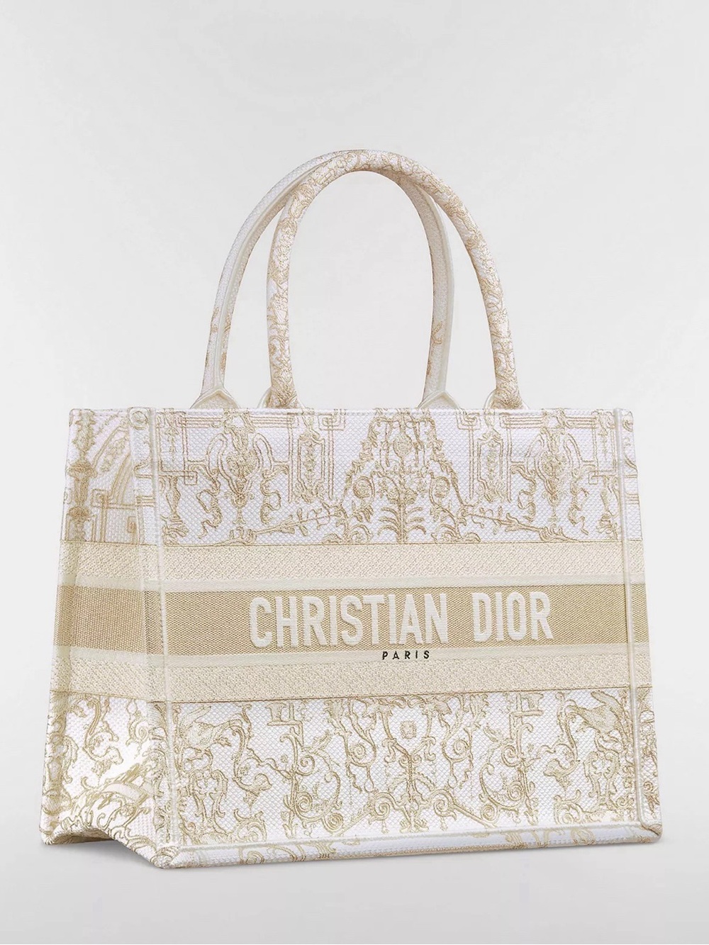 Dior Beige and White Embroidered Book Tote - Picture 2 of 3